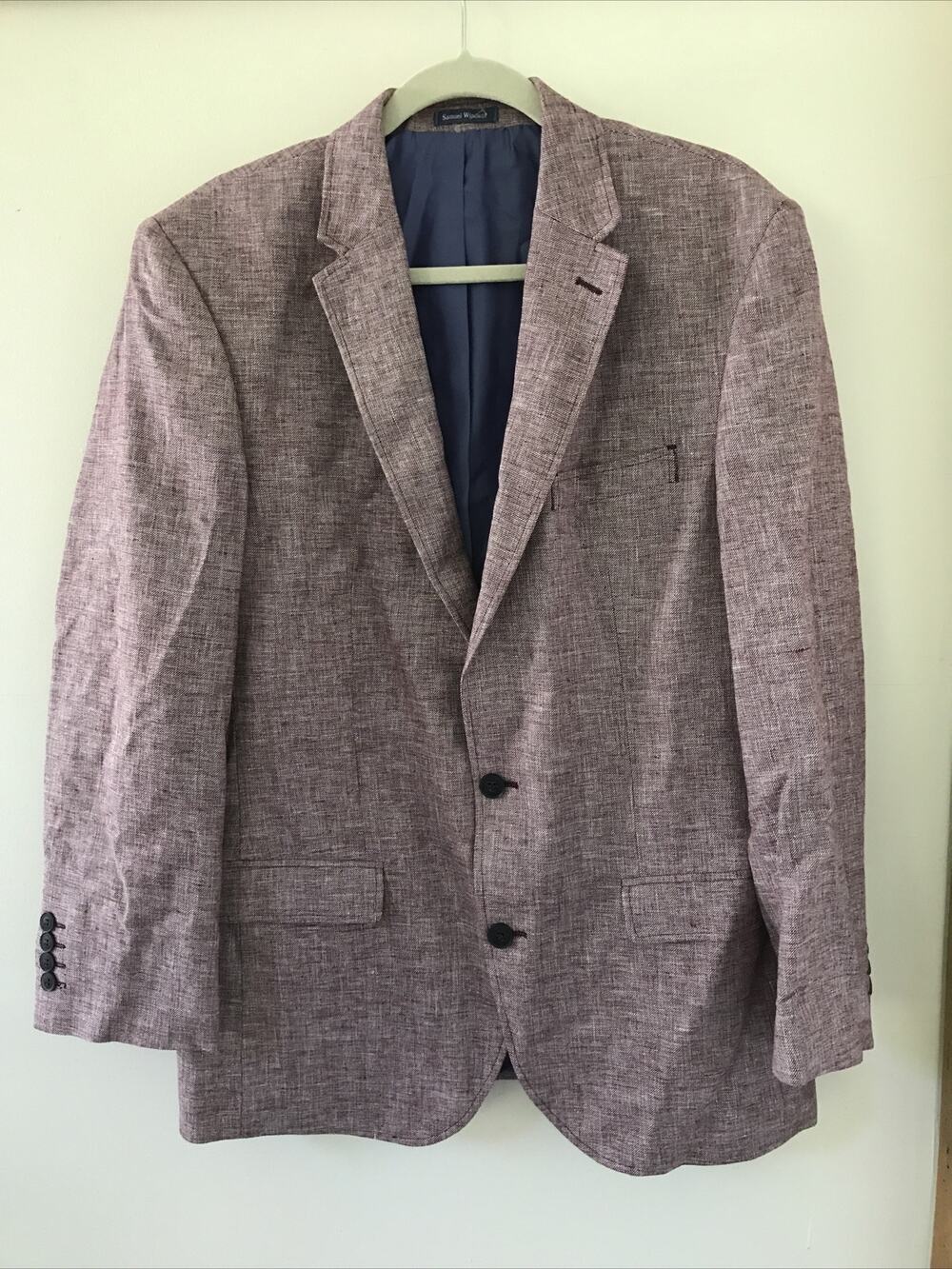Vintage Samuel Windsor Mens Woven Cotton Linen Purple Blazer Sportcoat Jacket 44
